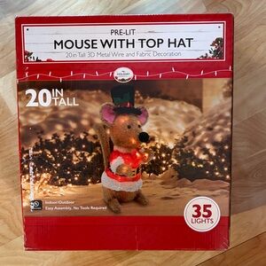 Pre-Lit Mouse with Top Hat - Brown and Red NWT